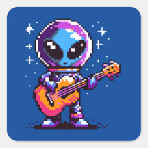 Melodía cósmica: Alien de 8 bits con guitarra
