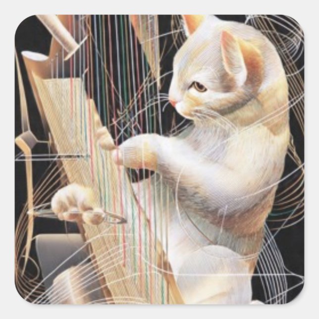 Pegatina Cuadrada Melodic Feline – Surreal Cat Sticker (Anverso)