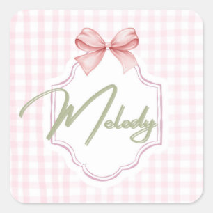 Pegatina Cuadrada Melody Baby Nursery Bow&Gingham personalizado