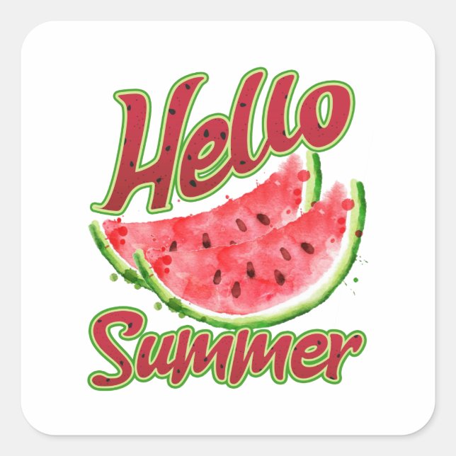 Pegatina Cuadrada Melón acuática de verano de estilo retro (Anverso)
