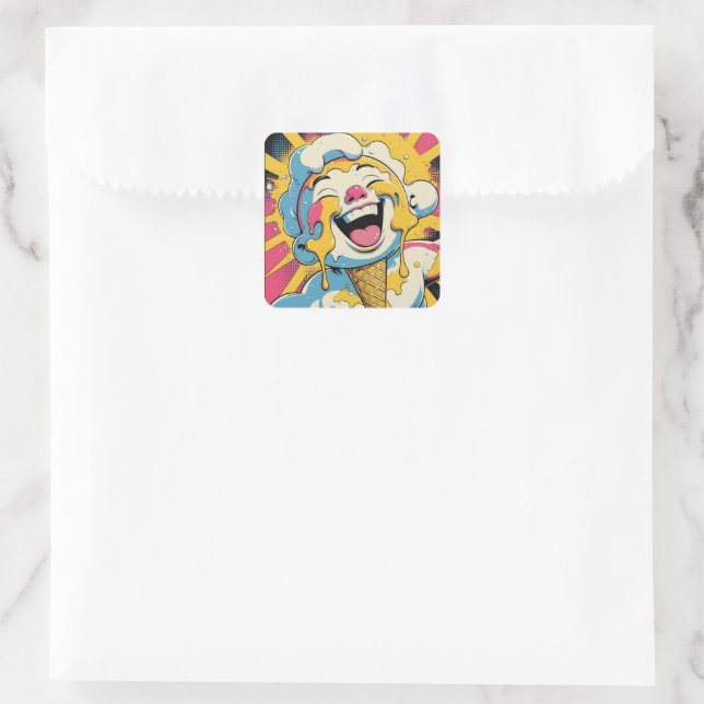 Pegatina Cuadrada Melting Joy – Ice Cream Pop Art Explosion (Bolso)