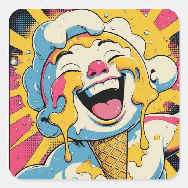 Pegatina Cuadrada Melting Joy – Ice Cream Pop Art Explosion (Anverso)