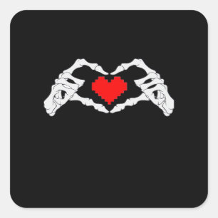 Pegatina Cuadrada Meme Skeleton Heart And Hands