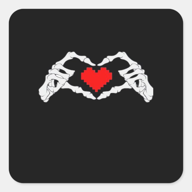 Pegatina Cuadrada Meme Skeleton Heart And Hands (Anverso)