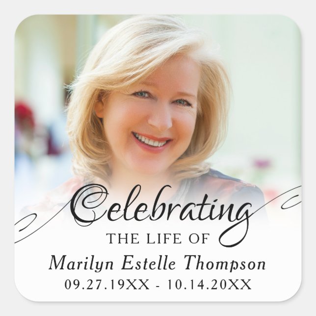 Pegatina Cuadrada Memorial CELEBRANDO LA VIDA DE LA Foto (Anverso)