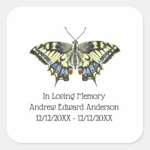 Pegatina Cuadrada Memorial de Mariposa Personalizado Pérdida de Ser