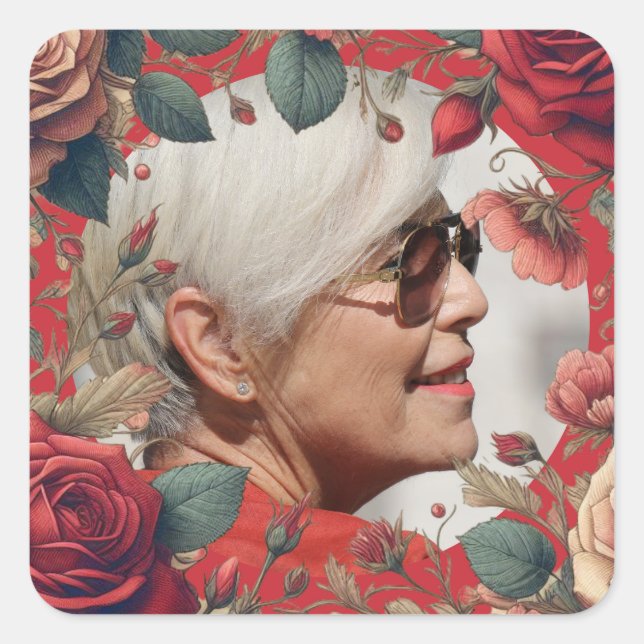 Pegatina Cuadrada Memorial FOTOGRÁFICO DE Rosas Rojas Mantener Senti (Anverso)