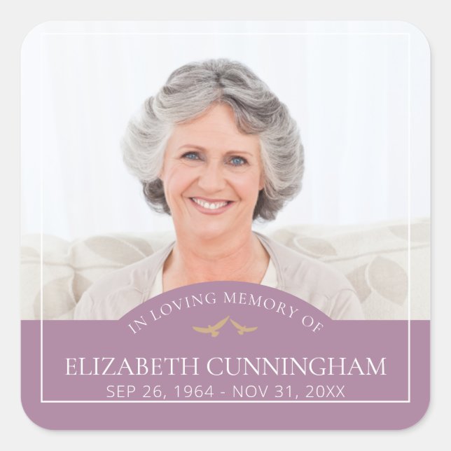 Pegatina Cuadrada Memorial Funeral Clásico Aves Foto (Anverso)