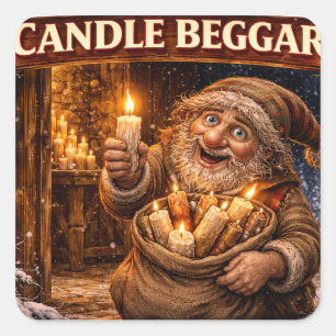 Pegatina Cuadrada Mendigo de velas islandés Yule Lad