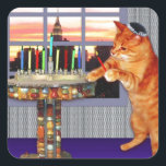 Pegatina Cuadrada menorah cat.jpg<br><div class="desc">Ya no sólo por Chanukah - este jengibre enciende las velas porque un gran milagro ocurrió acá!</div>
