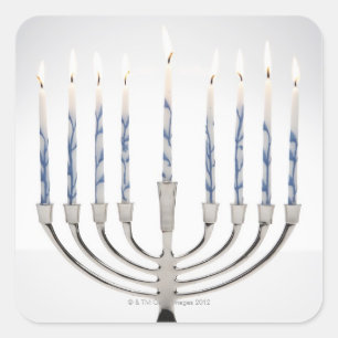 Pegatina Cuadrada Menorah con las velas ardientes