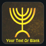 Pegatina Cuadrada Menorah Flame<br><div class="desc">Una representación digital de la menorah judía de siete ramas (hebreo: מְ נ וֹ רָ ‎). La menorah de siete ramas, utilizada en el santuario portátil establecido por Moisés en el desierto y más tarde en el Templo en Jerusalén, ha sido un símbolo del judaísmo desde la antigüedad y es...</div>