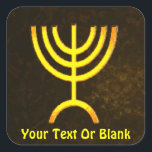 Pegatina Cuadrada Menorah Flame<br><div class="desc">Una representación digital de la menorah judía de siete ramas (hebreo: מְ נ וֹ רָ ‎). La menorah de siete ramas, utilizada en el santuario portátil establecido por Moisés en el desierto y más tarde en el Templo en Jerusalén, ha sido un símbolo del judaísmo desde la antigüedad y es...</div>