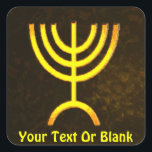 Pegatina Cuadrada Menorah Flame<br><div class="desc">Una representación digital de la menorah judía de siete ramas (hebreo: מְ נ וֹ רָ ‎). La menorah de siete ramas, utilizada en el santuario portátil establecido por Moisés en el desierto y más tarde en el Templo en Jerusalén, ha sido un símbolo del judaísmo desde la antigüedad y es...</div>