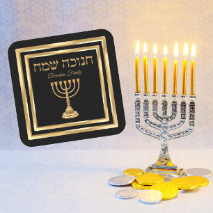 Pegatina Cuadrada Menorah Hanukkah