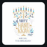 Pegatina Cuadrada Menorah Hanukkah<br><div class="desc">Diseño festivo de Menorah Hanukkah.</div>