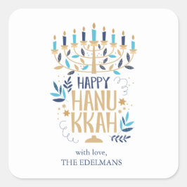 Pegatina Cuadrada Menorah Hanukkah