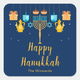Pegatina Cuadrada Menorah Hanukkah Party Sticker