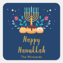 Pegatina Cuadrada Menorah Hanukkah Party Sticker
