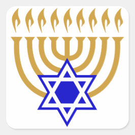 Pegatina Cuadrada Menorah y la estrella de David