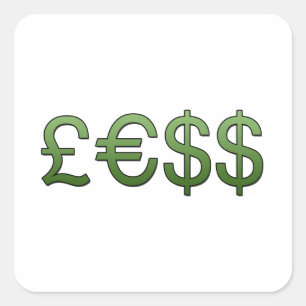 Pegatina Cuadrada menos dinero Libra de Símbolos, Euro Dólar Estad