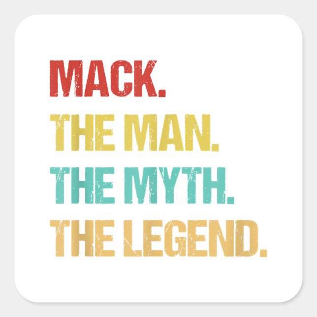 Pegatina Cuadrada Mens Mack The Man The Myth The Legend (Anverso)