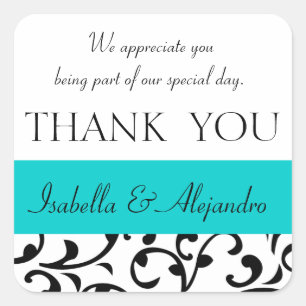 Pegatina Cuadrada Mensaje de agradecimiento de la verde azulada boda