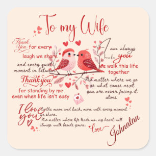 Pegatina Cuadrada Mensaje de Amor a Mi Esposa Nombre Personalizado R