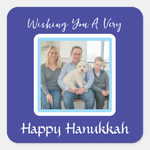 Pegatina Cuadrada mensaje FELIZ HANUKKAH FOTO