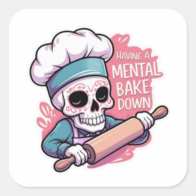 Pegatina Cuadrada "Mental Bake Down" Pegatinas de Skull Baker - Grac (Anverso)