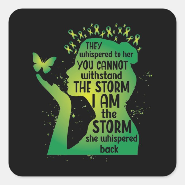 Pegatina Cuadrada Mental Health Green Ribbon Butterfly (Anverso)