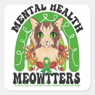 Pegatina Cuadrada Mental Health Meowtters Funny Cat Rainbow Kitten
