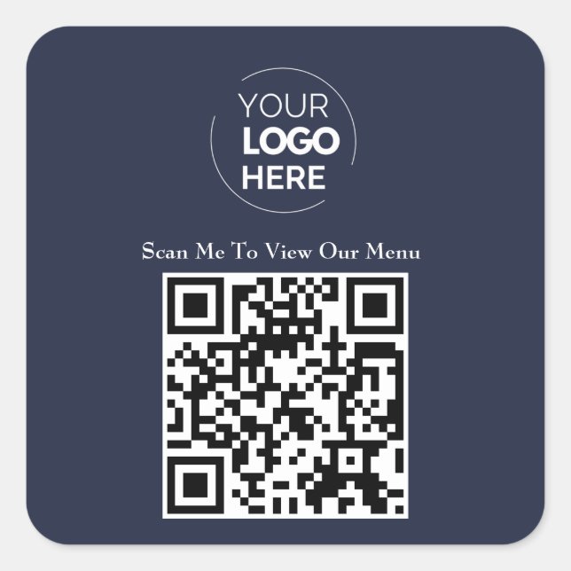 Pegatina Cuadrada Menú Código QR | Logo Navy Blue Contactless Modern (Anverso)