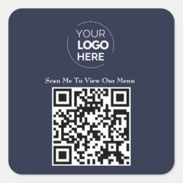 Pegatina Cuadrada Menú Código QR | Logo Navy Blue Contactless Modern