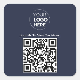 Pegatina Cuadrada Menú Código QR   Logo Navy Blue Contactless Modern
