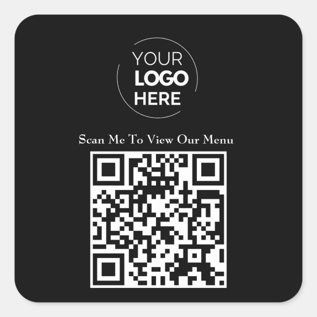 Pegatina Cuadrada Menú Código QR | Logotipo Negro sin contacto Moder (Anverso)
