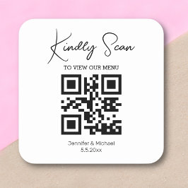 Pegatina Cuadrada menú simple y moderno de boda de código qr mínimo