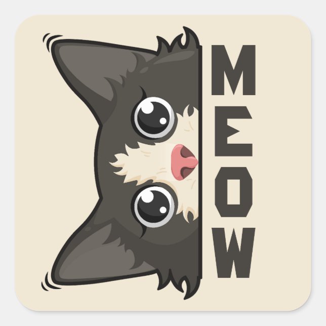 Pegatina Cuadrada Meow Funny Tuxedo Cat is watching Pun  (Anverso)