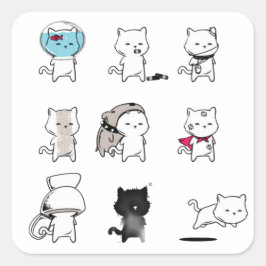 Pegatina Cuadrada Meow Nine Lives