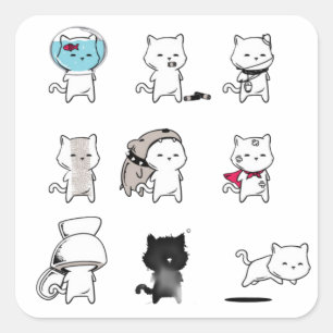 Pegatina Cuadrada Meow Nine Lives