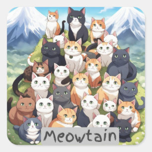 Pegatina Cuadrada Meowtain - Una Pila De Gatos