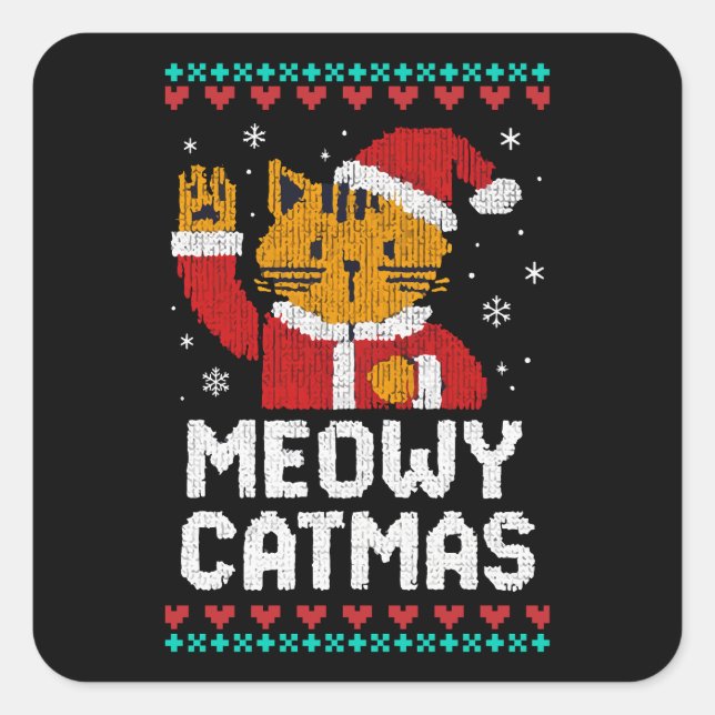 Pegatina Cuadrada Meowy Catmas (Anverso)