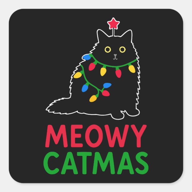 Pegatina Cuadrada Meowy Catmas (Anverso)
