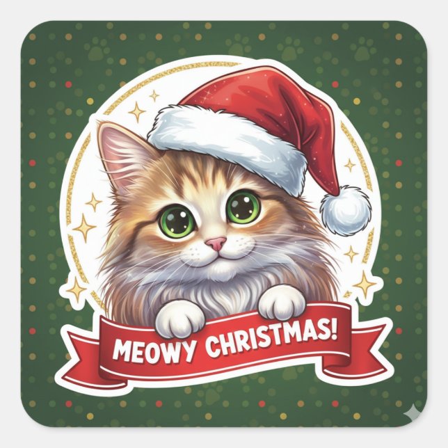 Pegatina Cuadrada Meowy Christmas Peekaboo Cat Sticker – Cute cat (Anverso)