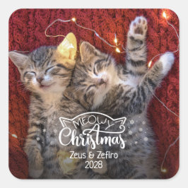 Pegatina Cuadrada Meowy Navidades diversión gato amante de mascotas