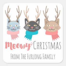 Pegatina Cuadrada 'Meowy Navidades Feriados Gatos En Antlers Persona