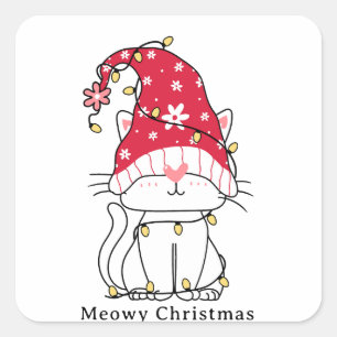Pegatina Cuadrada Meowy Navidades Funny Navidades burdos