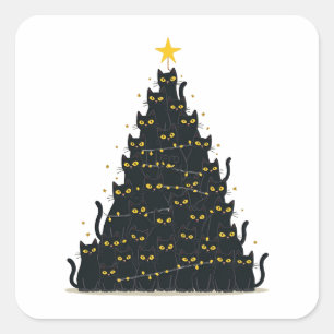 Pegatina Cuadrada Meowy Navidades Merry Catmas
