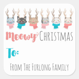 Pegatina Cuadrada 'Meowy Navidades Personalizado de gatos de vacacio