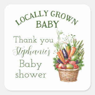 Pegatina Cuadrada Mercado de agricultores para baby shower Localment